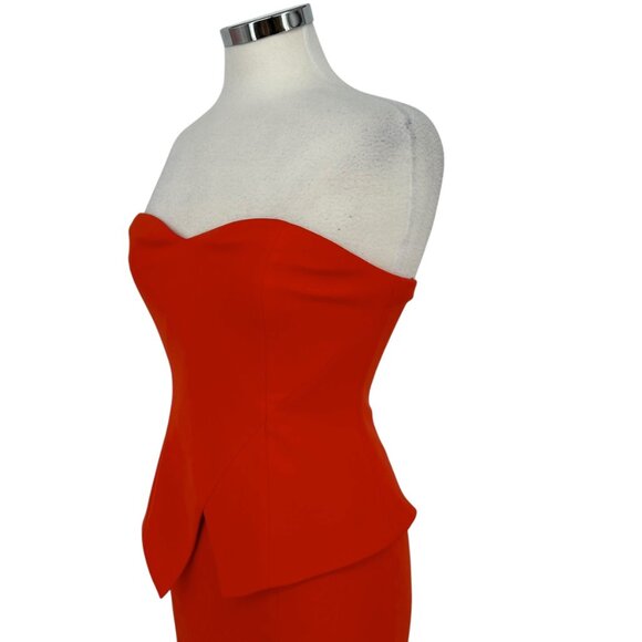 Jay Godfrey Tama Strapless Red-Orange Peplum Dress Size 4 - Picture 4 of 10